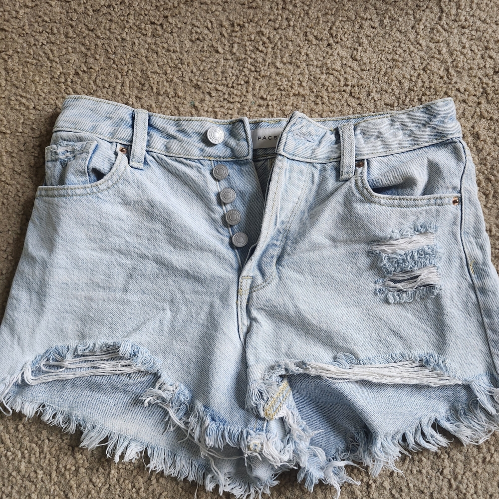 PacSun Light Blue Distressed Denim Button-Front Shorts